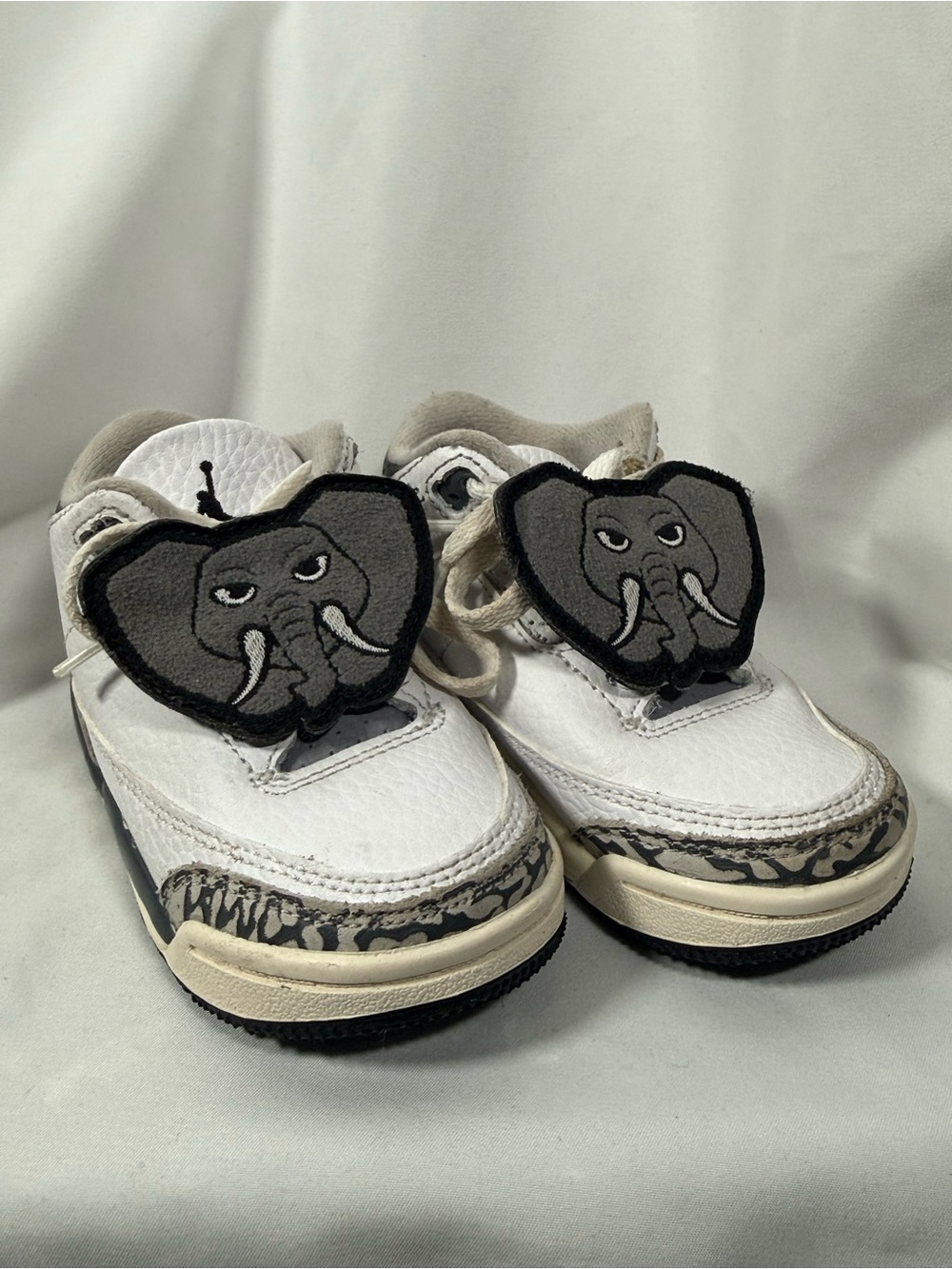 Jordan Kids White and Gray Elephant Patch Sneakers